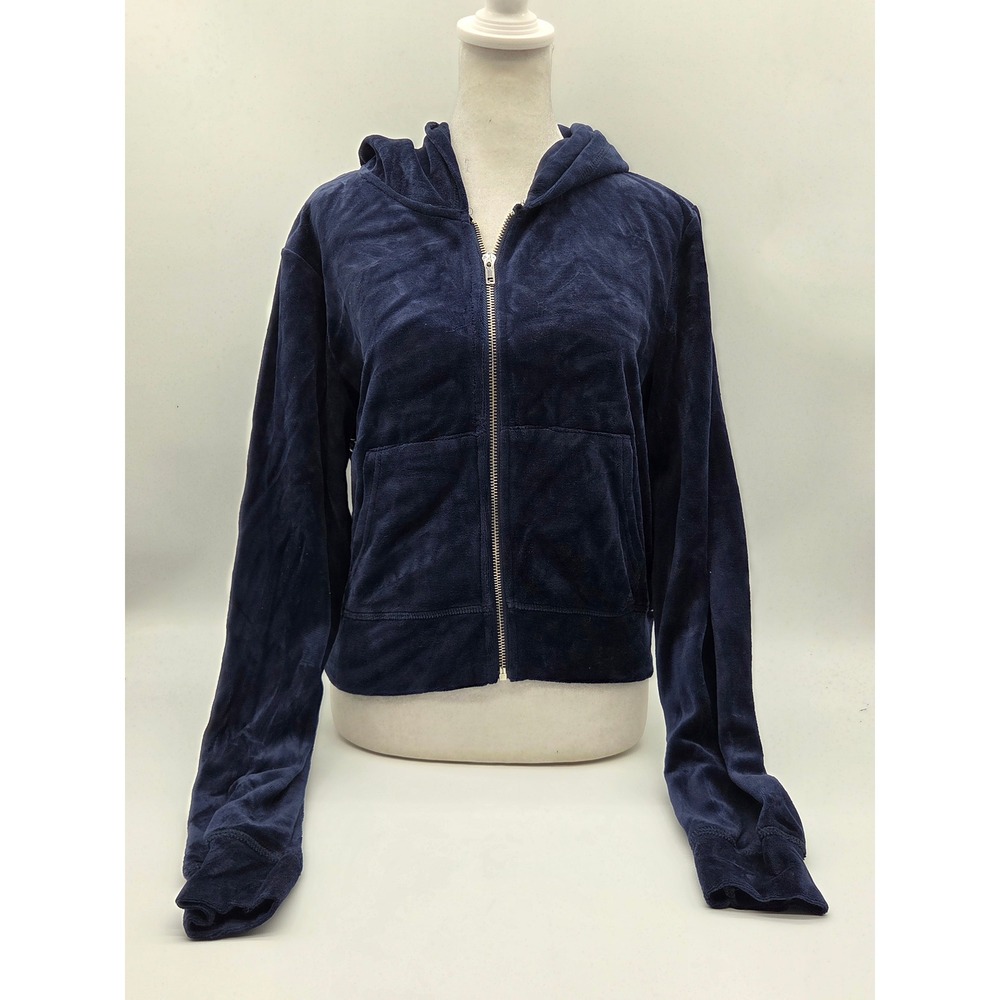 Maronie Women's Navy Blue Velour Zip Up Hoodie Size S 101-680